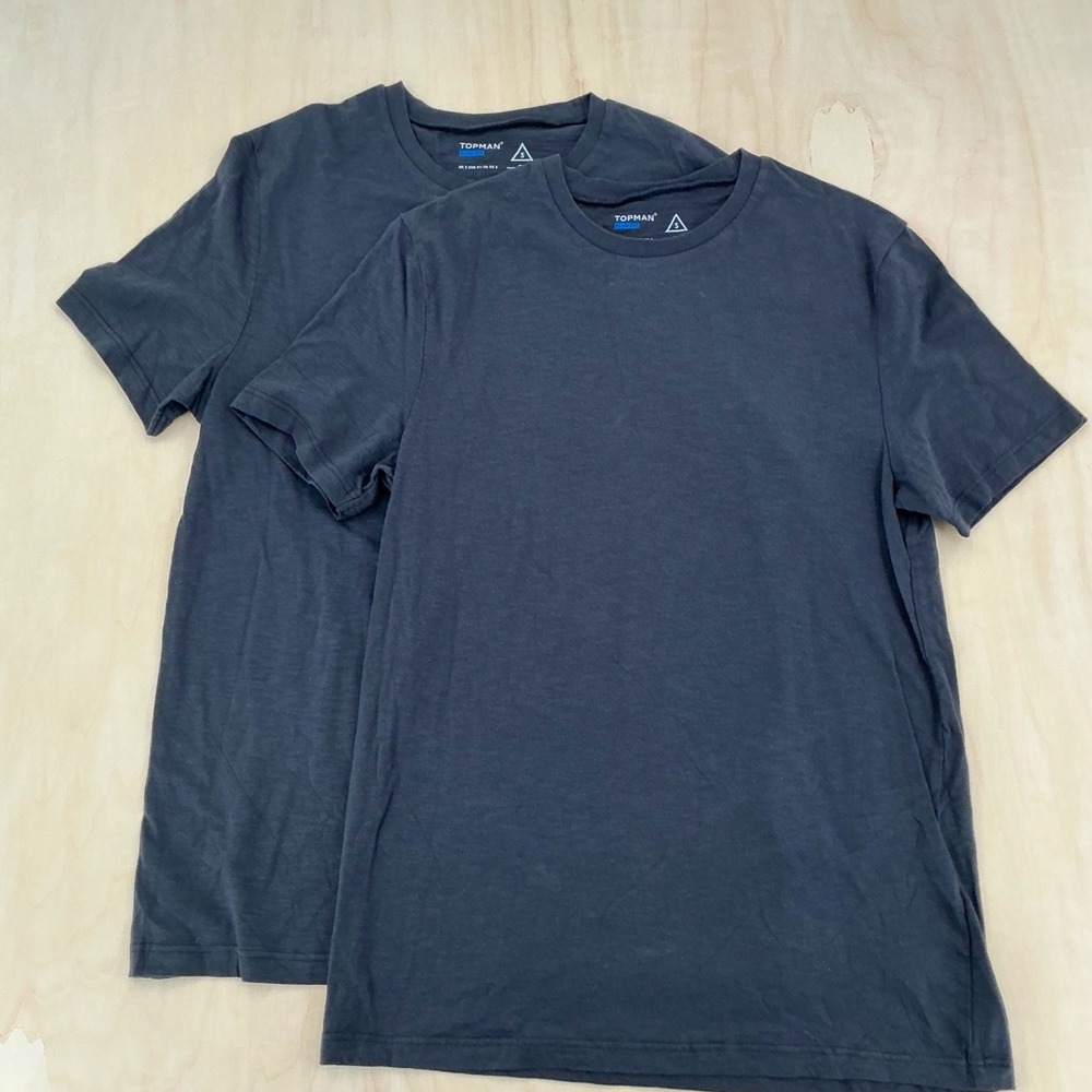 Topman T-Shirt Mens Small Charcoal Gray Slim Fit Crew Neck Basic Tee 2 Pack